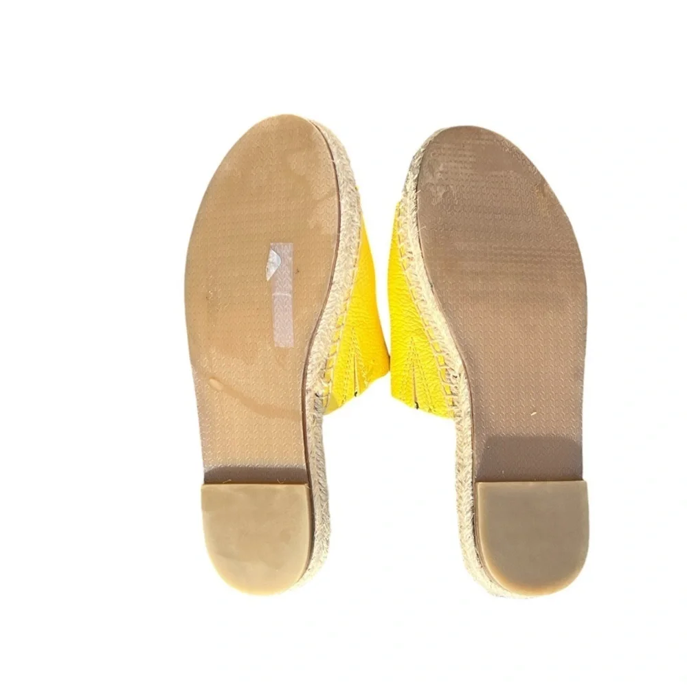 J. McLaughlin Aries yellow scalloped leather espadrille slip on sandals